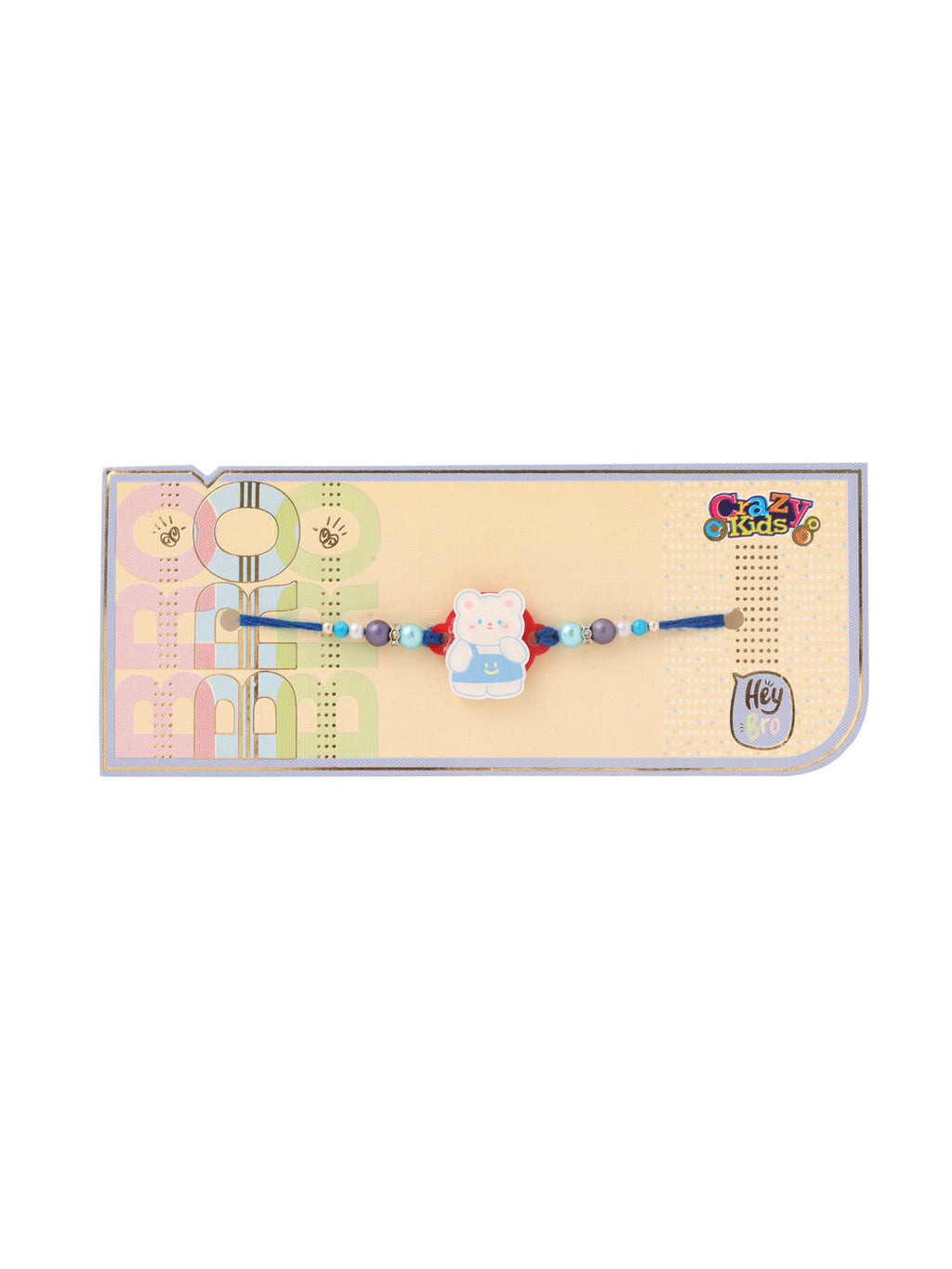 NVR Kids Teddy Blue Artificial Beads Thread Rakhi with Roli Chawal Chandan & Mishri