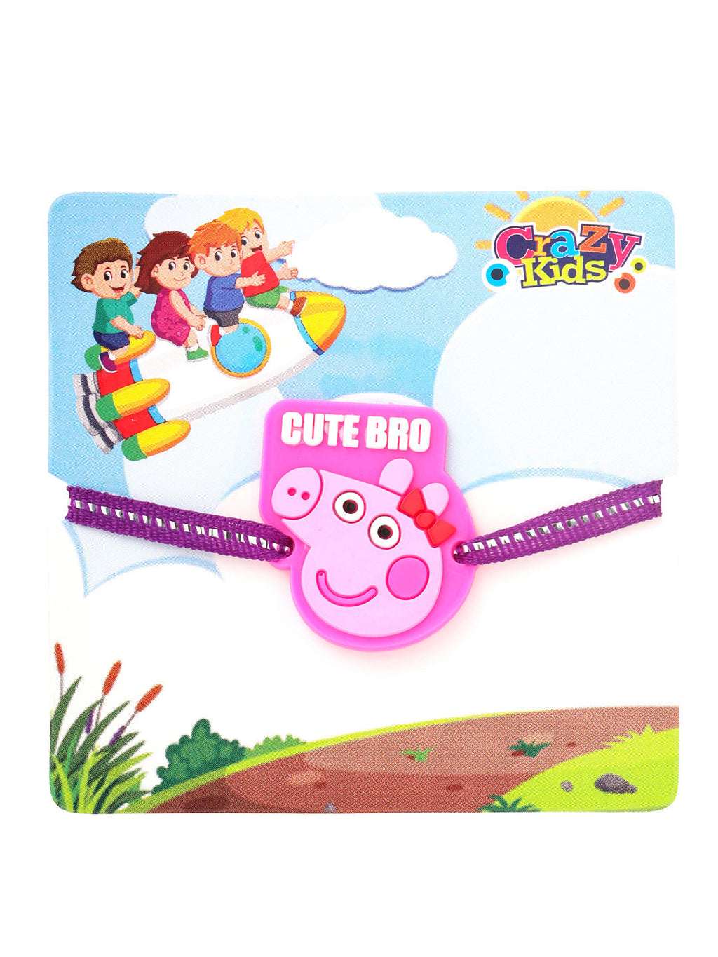 NVR Stylish Pink Cartoon Character Kids Rakhi with Roli Chawal Chandan & Mishri