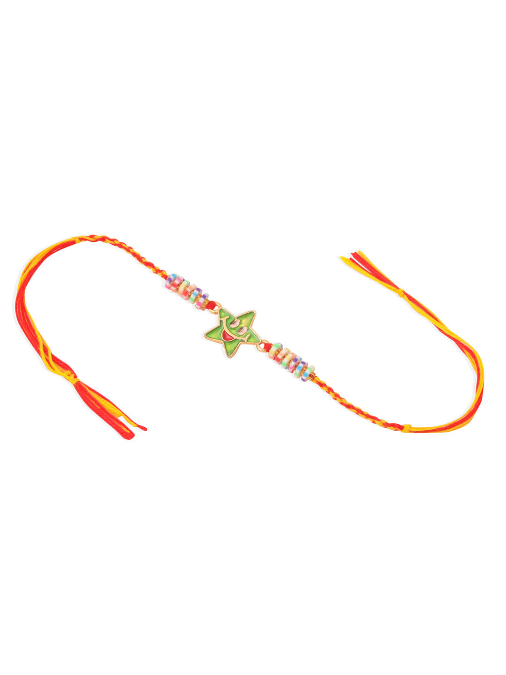 NVR Kids Star Shape Multicolor Thread Rakhi with Roli Chawal Chandan & Mishri