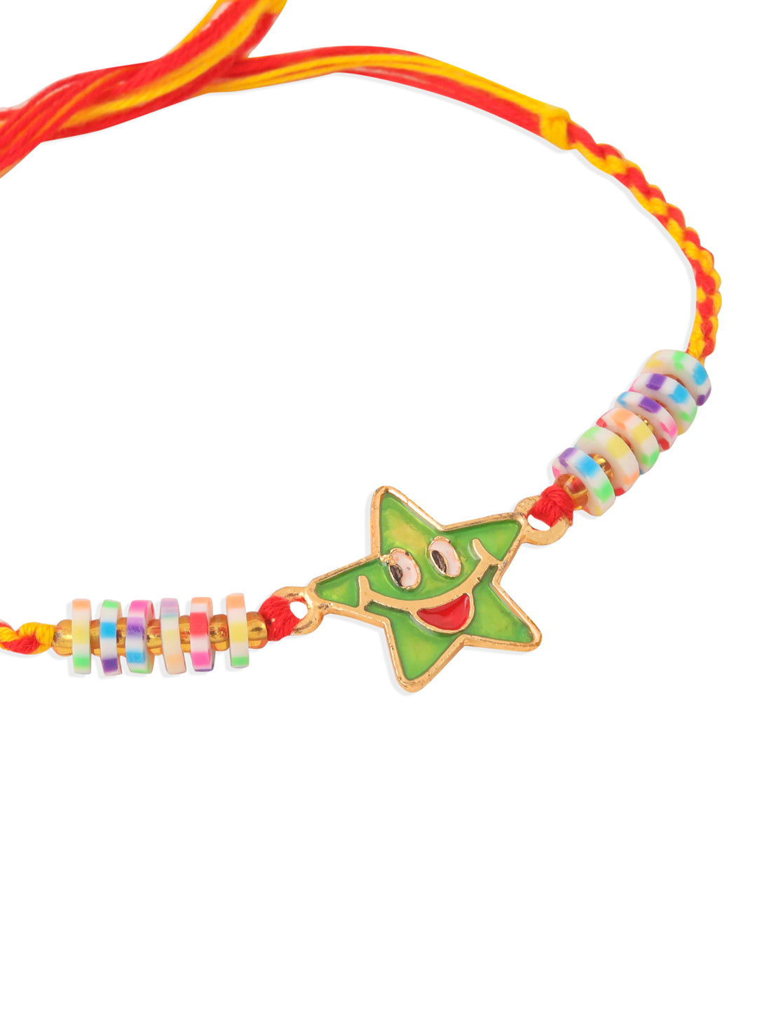 NVR Kids Star Shape Multicolor Thread Rakhi with Roli Chawal Chandan & Mishri
