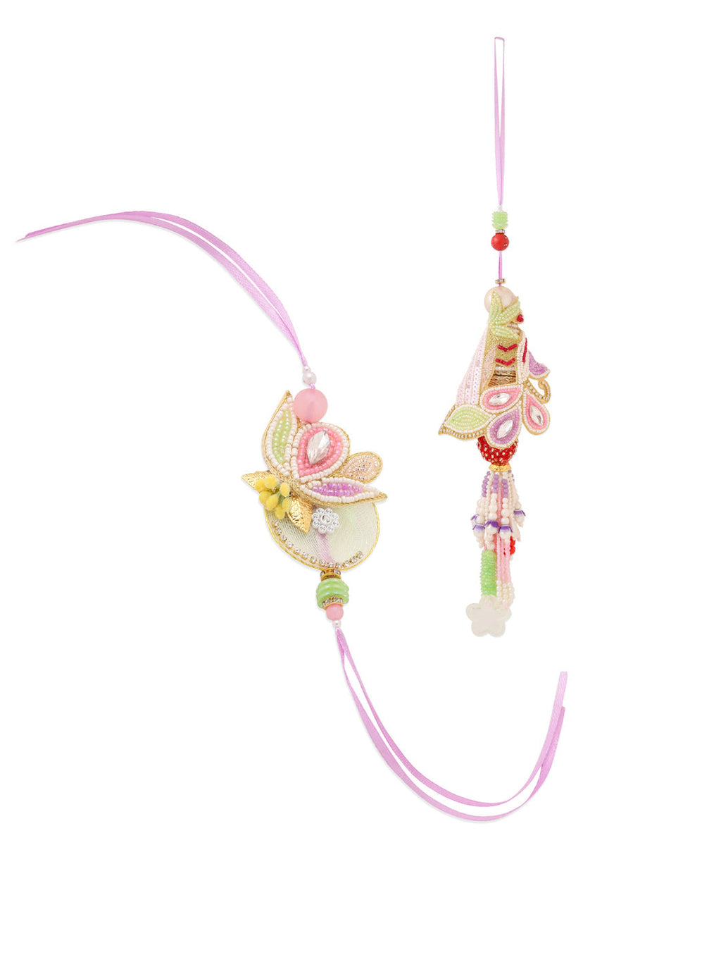 NVR Handcrafted Set of 2 Multicolor Pearls Bhaiya Bhabhi Rakhi Combo