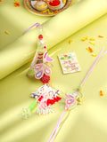 NVR Handcrafted Set of 2 Multicolor Pearls Bhaiya Bhabhi Rakhi with Roli Chawal Chandan & Mishri