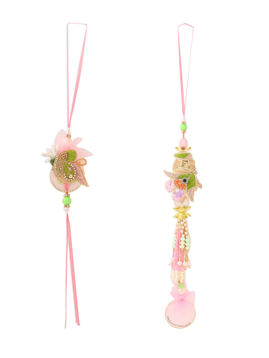NVR Set of 2 Handcrafted Multicolor Pearls Bhaiya Bhabhi Rakhi Combo