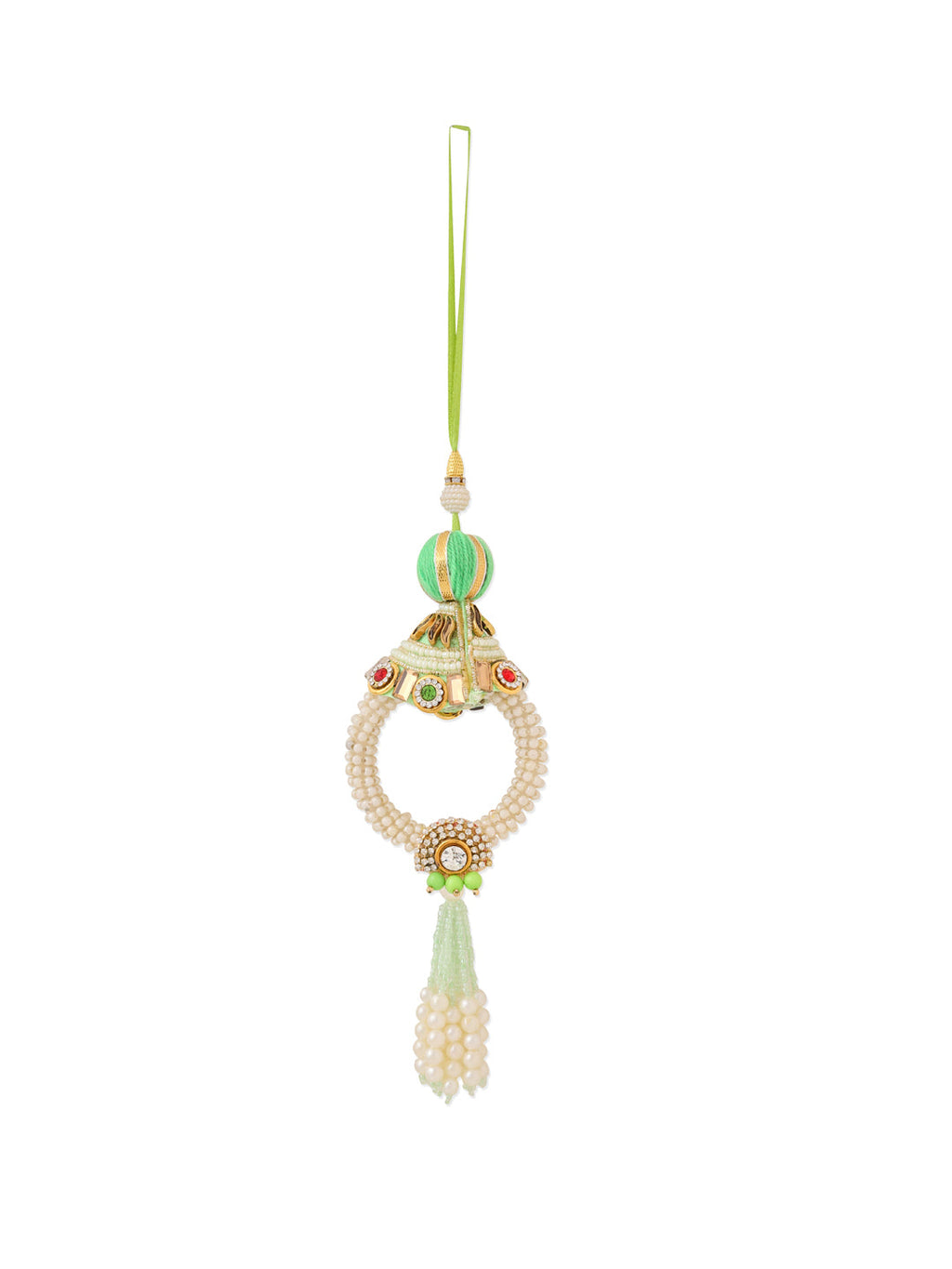 NVR Set of 2 Handcrafted Green Artificial Stones & Pearls Bhaiya Bhabhi Rakhi Combo