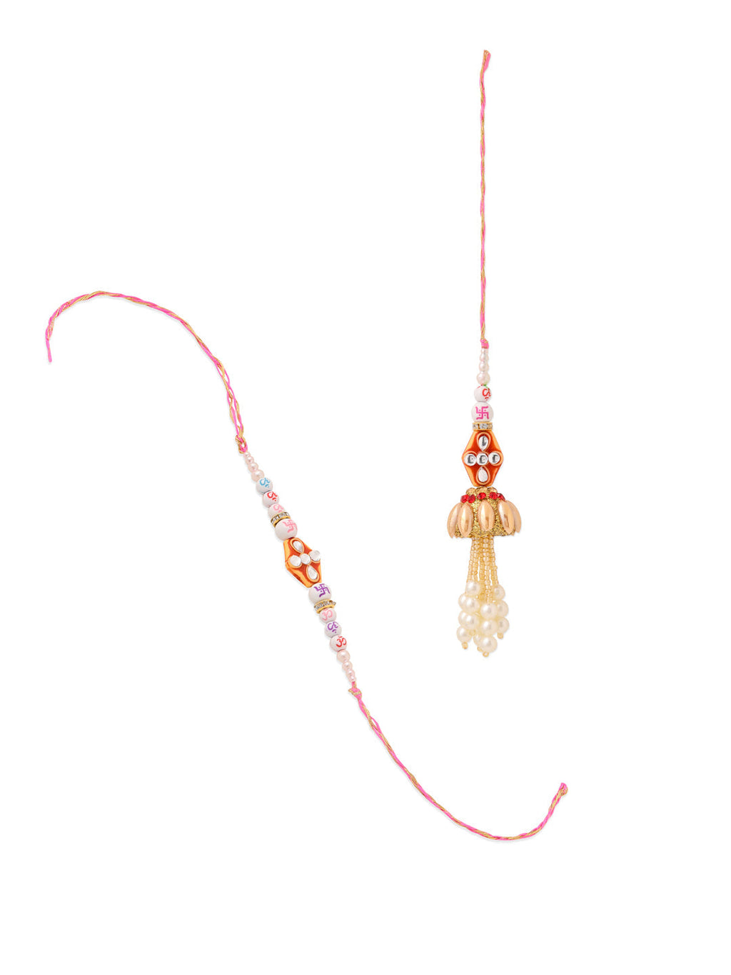 NVR Set of 2 Multicolor Artificial Stones & Pearls Bhaiya Bhabhi Rakhi with Roli Chawal Chandan & Mishri