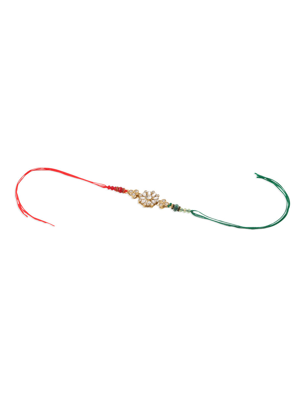 NVR Set of 2 Gold Toned Kundan Studded Floral Design Bhaiya Bhabhi Rakhi Combo