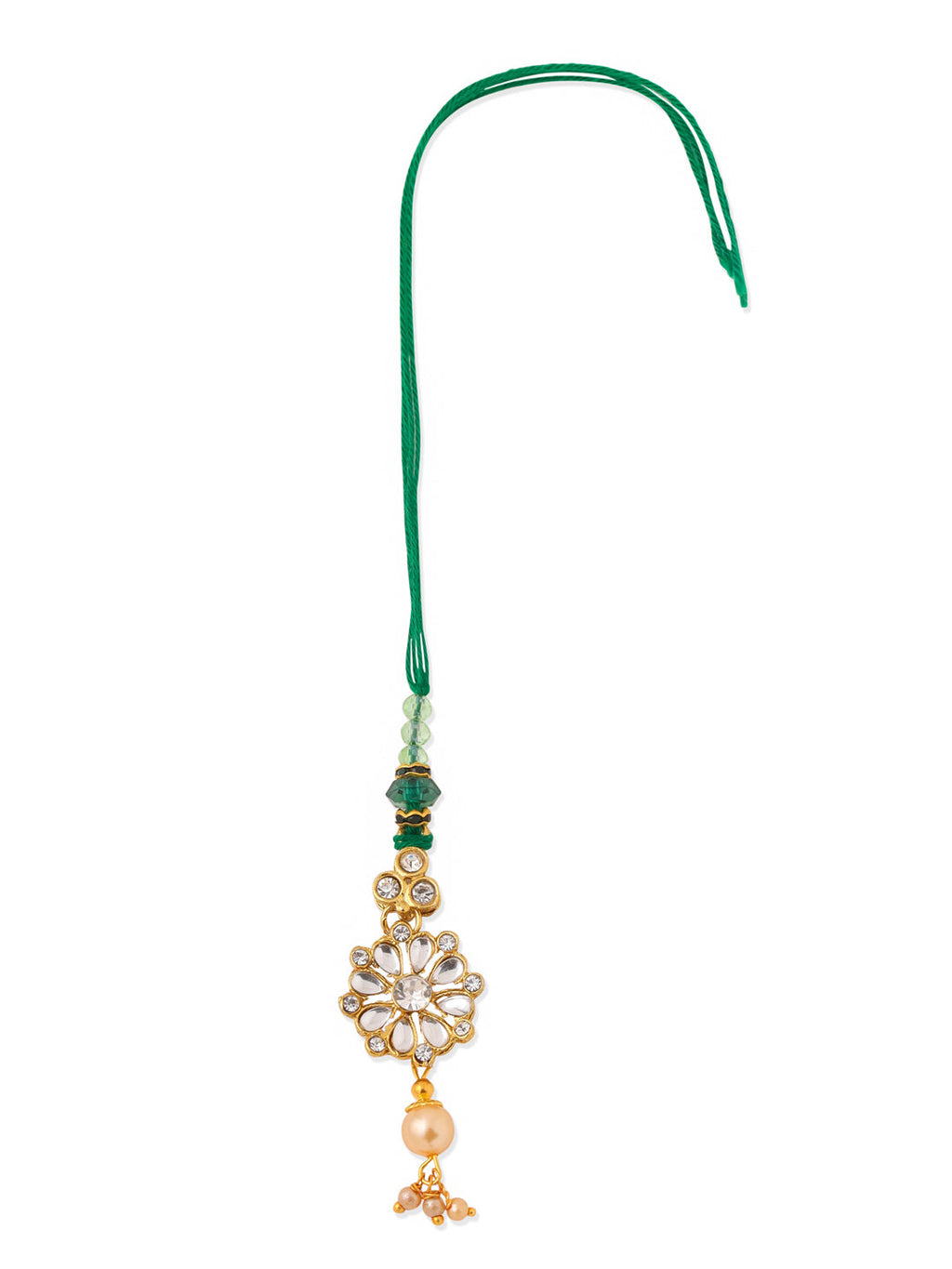 NVR Set of 2 Gold Toned Kundan Studded Floral Design Bhaiya Bhabhi Rakhi with Roli Chawal Chandan & Mishri