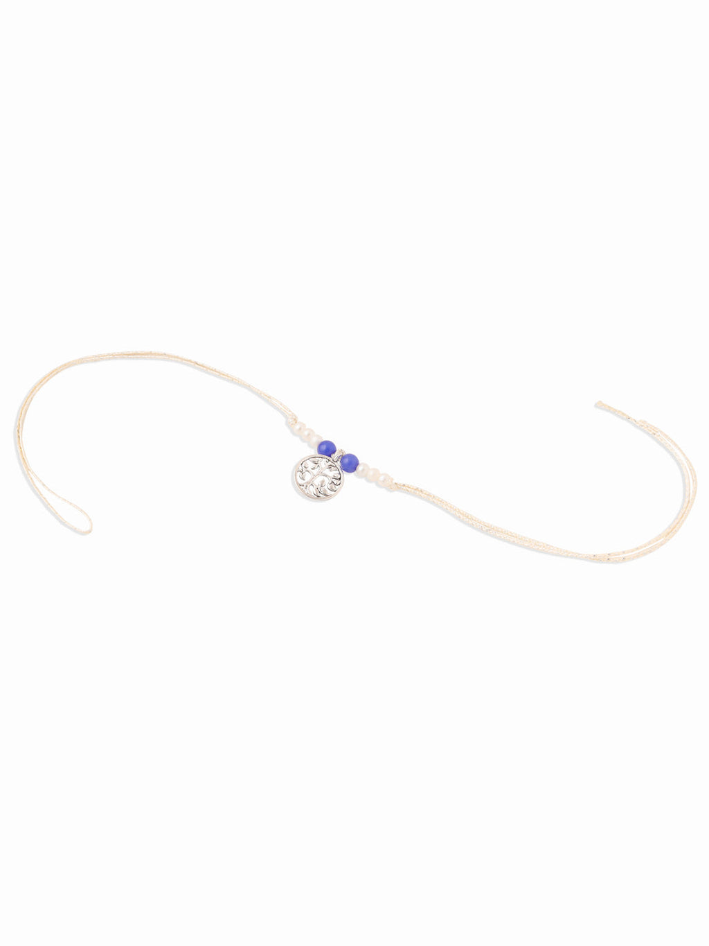 NVR Set of 2 Silver Toned Pearls & Beads Bhaiya Bhabhi Rakhi Combo