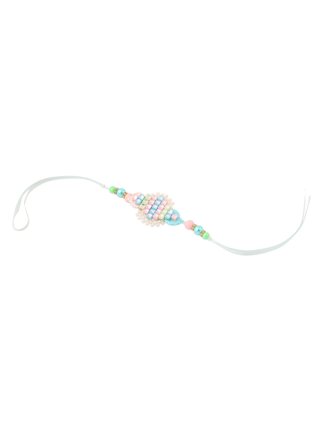 NVR Set of 2 Blue & Pink Artificial Stones & Beads Bhaiya Bhabhi Rakhi Combo