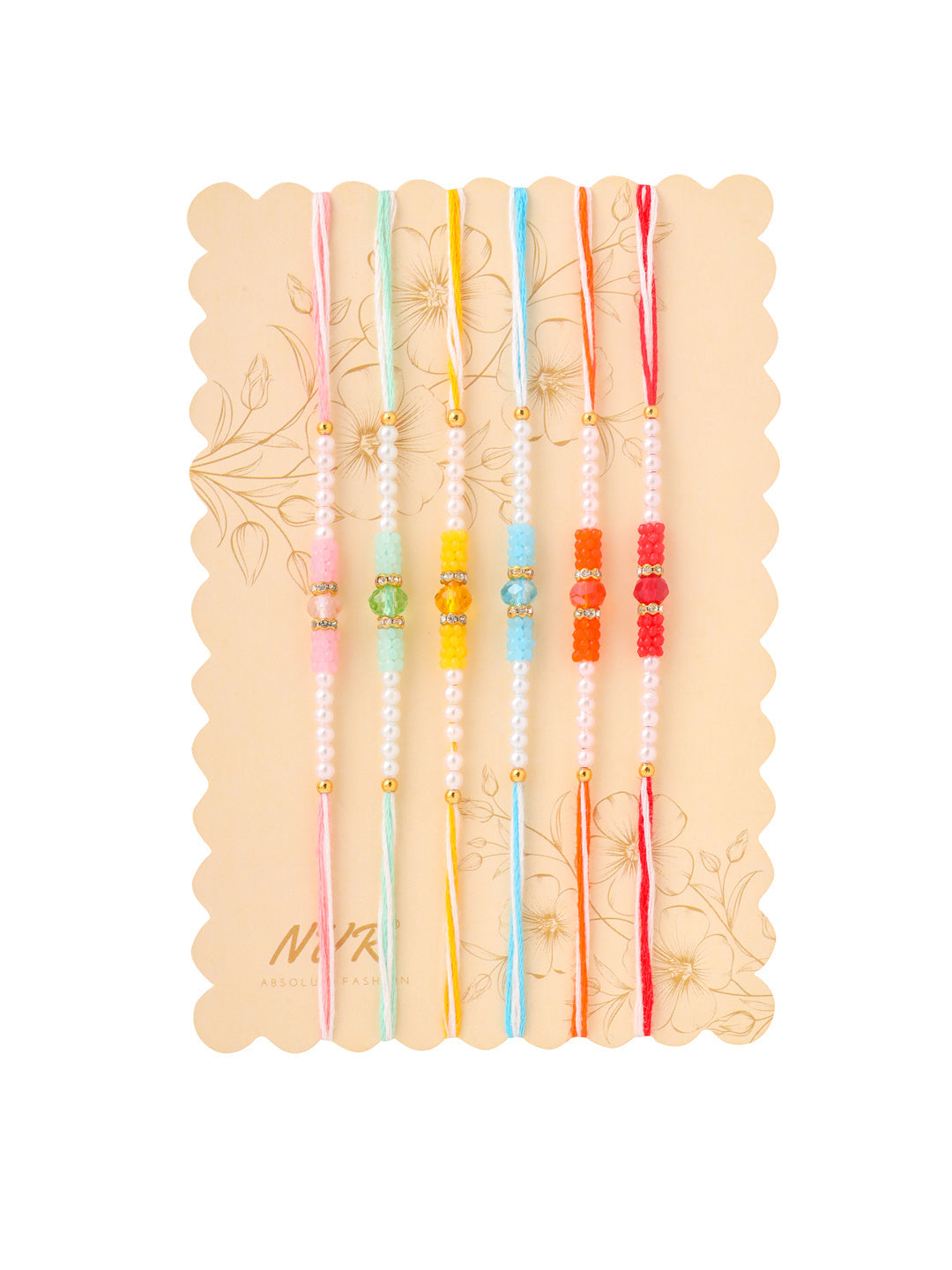 NVR Men Set of 6 Multicolor Artificial Stones & Pearls Rakhi Combo
