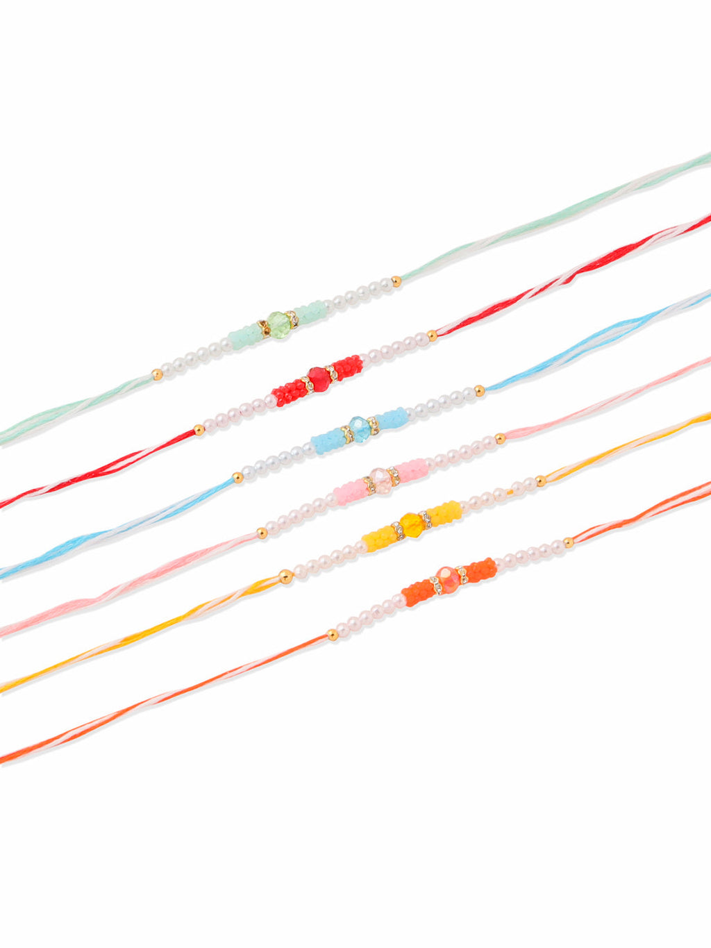 NVR Men Set of 6 Multicolor Artificial Stones & Pearls Rakhi Combo