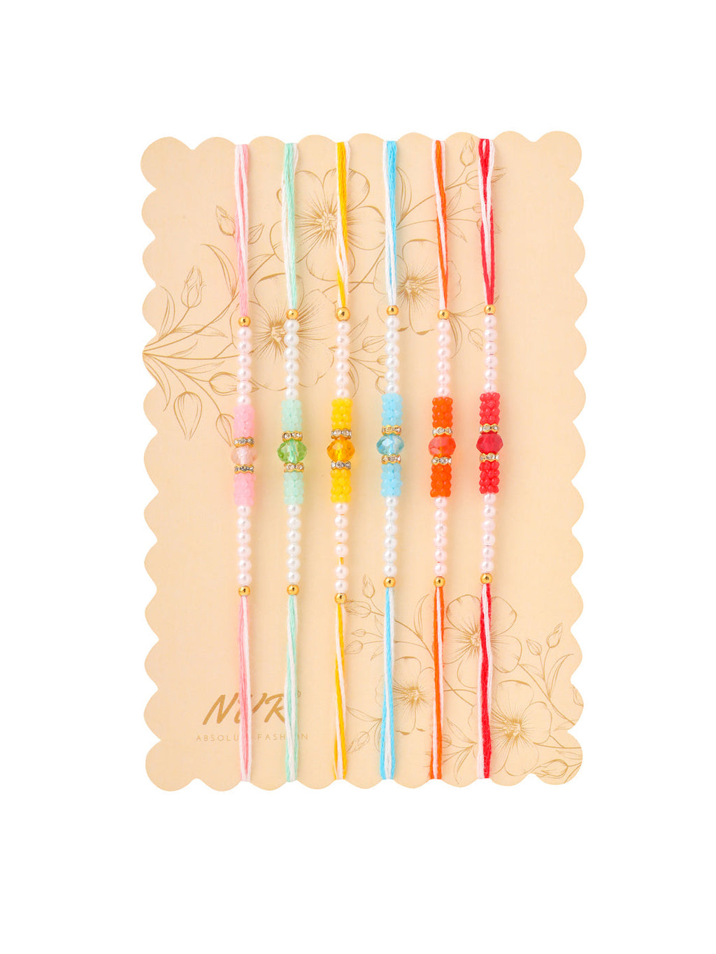 NVR Men Set of 6 Multicolor Artificial Stones & Pearls Rakhi with Roli Chawal Chandan & Mishri