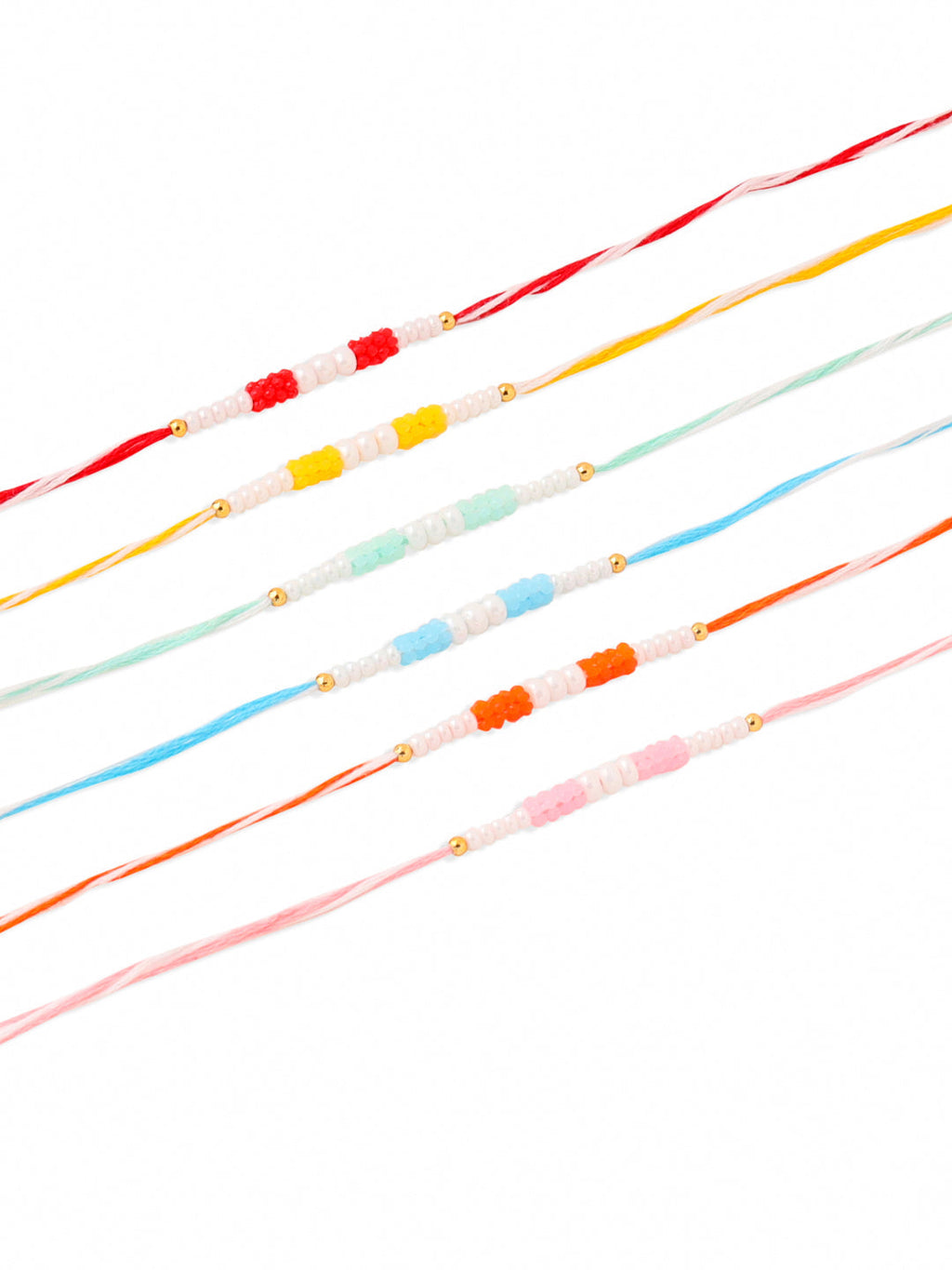 NVR Men Set of 6 Multicolor Pearls Thread Rakhi Combo, Rakshabandhan Combo