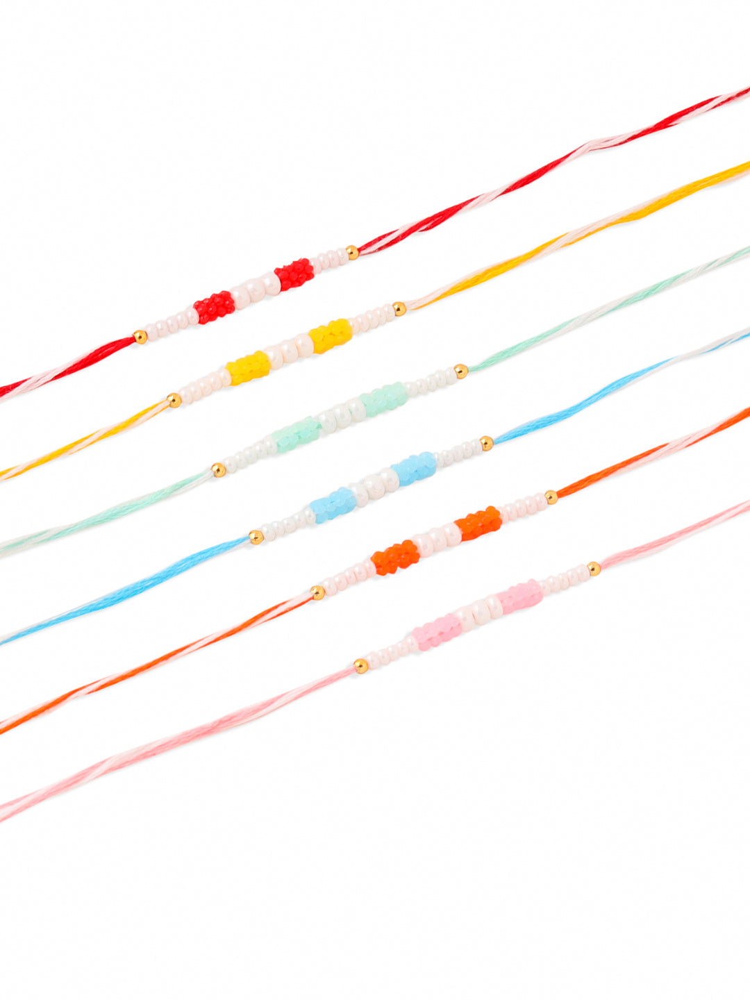 NVR Men Set of 6 Multicolor Pearls Thread Rakhi with Roli Chawal Chandan & Mishri