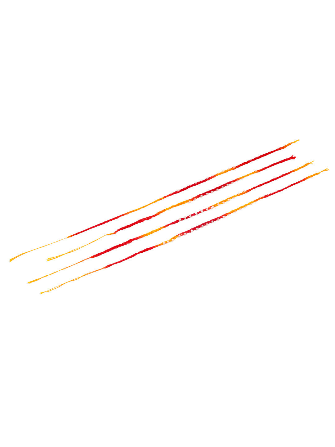NVR Men Set of 4 Pearls Traditional Red Thread Rakhi with Roli Chawal Chandan & Mishri