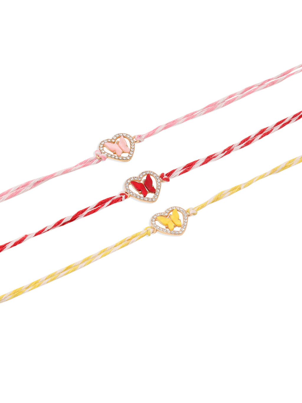NVR Men Set of 3 Heart Shape Multicolor Artificial Stones Thread Rakhi Combo