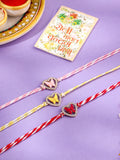 NVR Men Set of 3 Heart Shape Multicolor Artificial Stones Thread Rakhi with Roli Chawal Chandan & Mishri