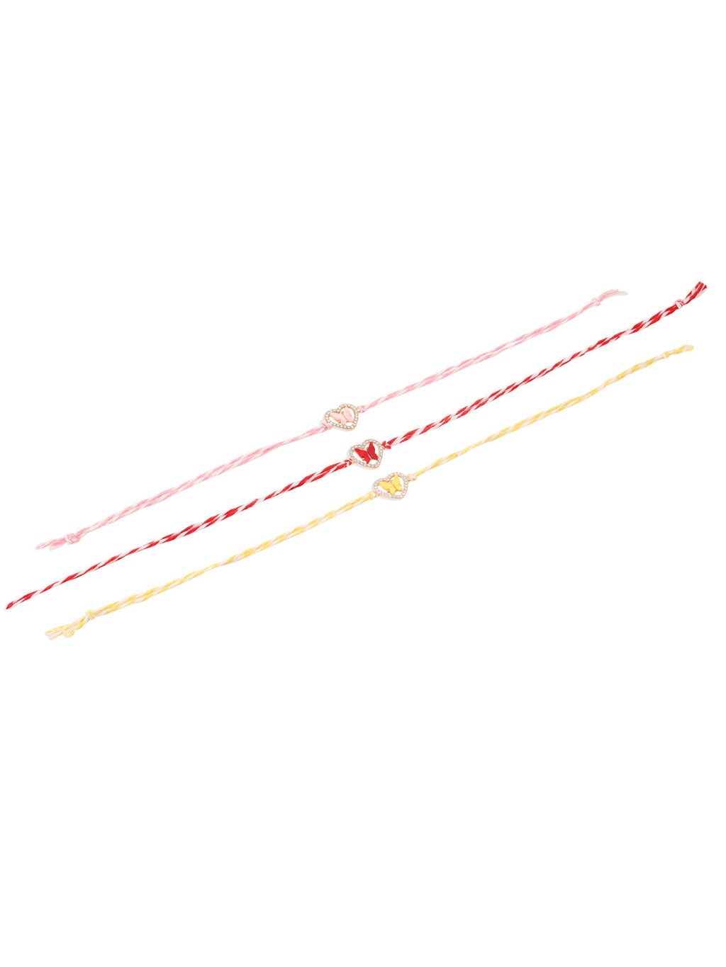 NVR Men Set of 3 Heart Shape Multicolor Artificial Stones Thread Rakhi with Roli Chawal Chandan & Mishri