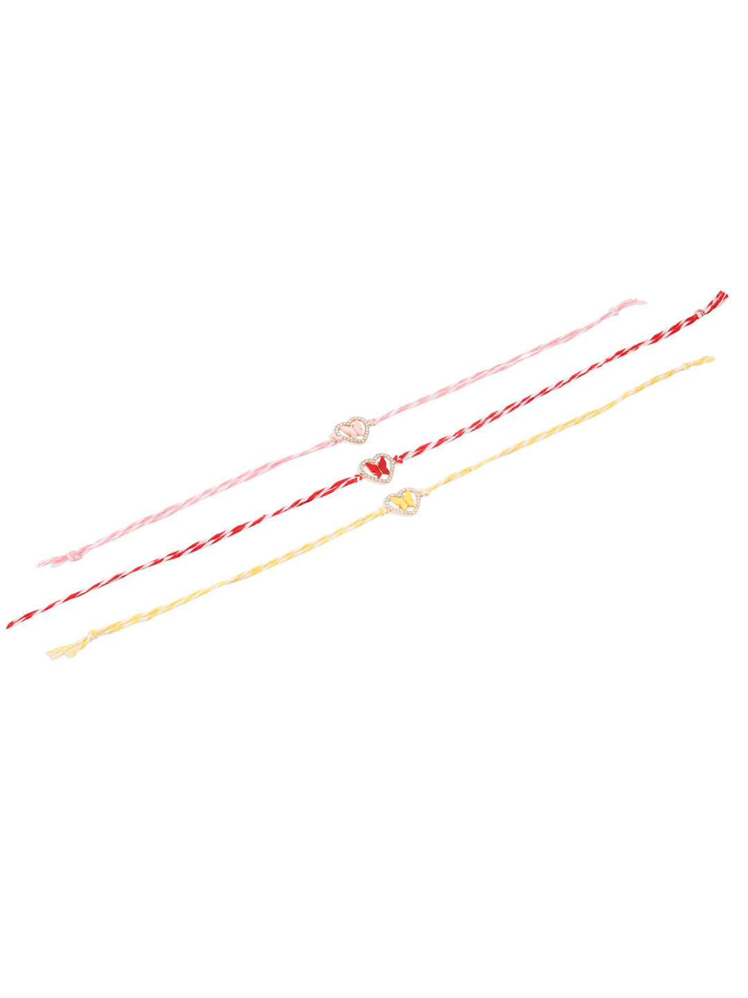 NVR Men Set of 3 Heart Shape Multicolor Artificial Stones Thread Rakhi with Roli Chawal Chandan & Mishri