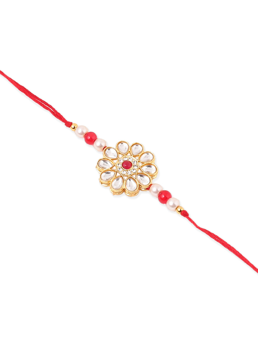 NVR Set of 2 Gold Toned Kundan Studded Floral Design Bhaiya Bhabhi Rakhi Combo