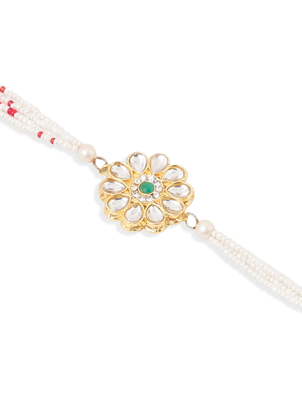 NVR Set of 2 Kundan Studded Floral Design Gold Toned Bhaiya Bhabhi Rakhi Combo