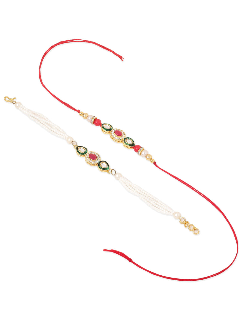 NVR Set of 2 Multicolor Oval Shape Kundan Studded & Beads Bhaiya Bhabhi Rakhi with Roli Chawal Chandan & Mishri