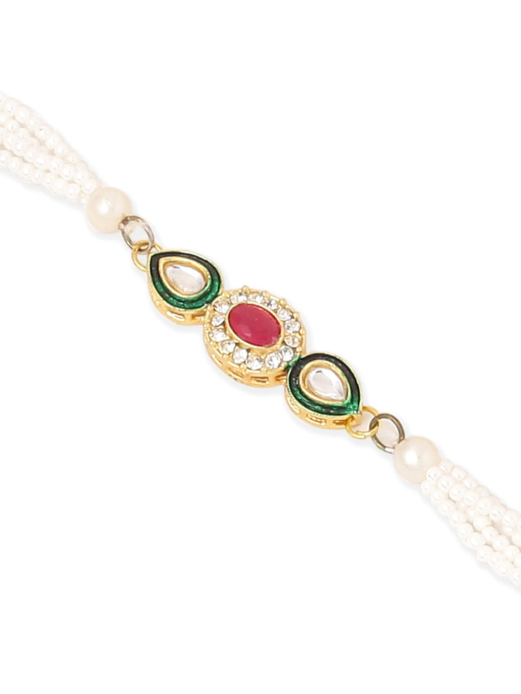 NVR Set of 2 Multicolor Oval Shape Kundan Studded & Beads Bhaiya Bhabhi Rakhi with Roli Chawal Chandan & Mishri