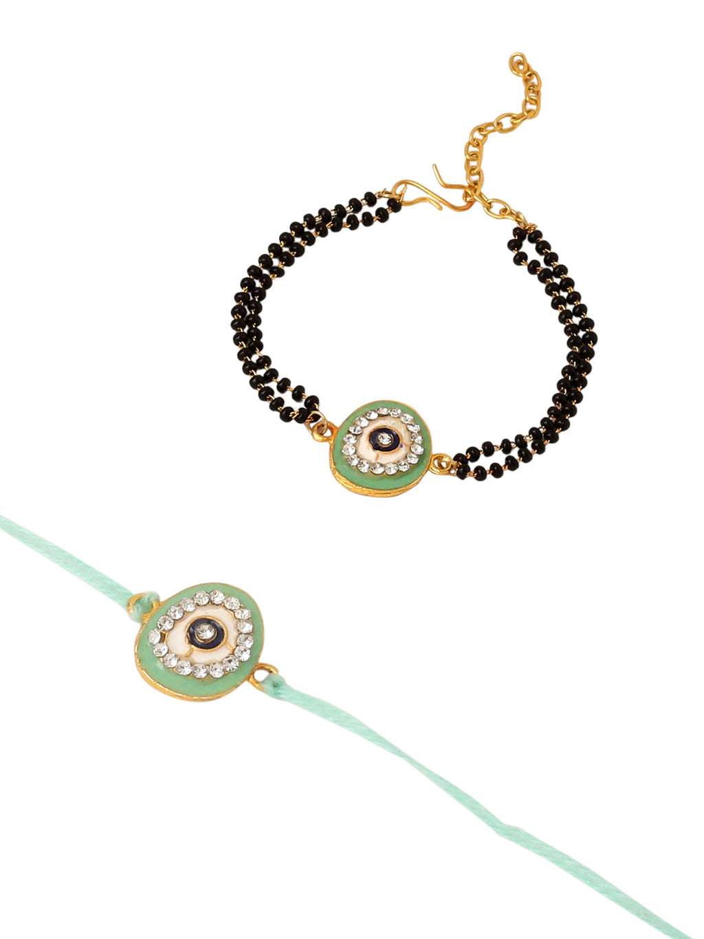 NVR Set of 2 Green Round Shape Artificial Stones Bhaiya Bhabhi Rakhi Combo