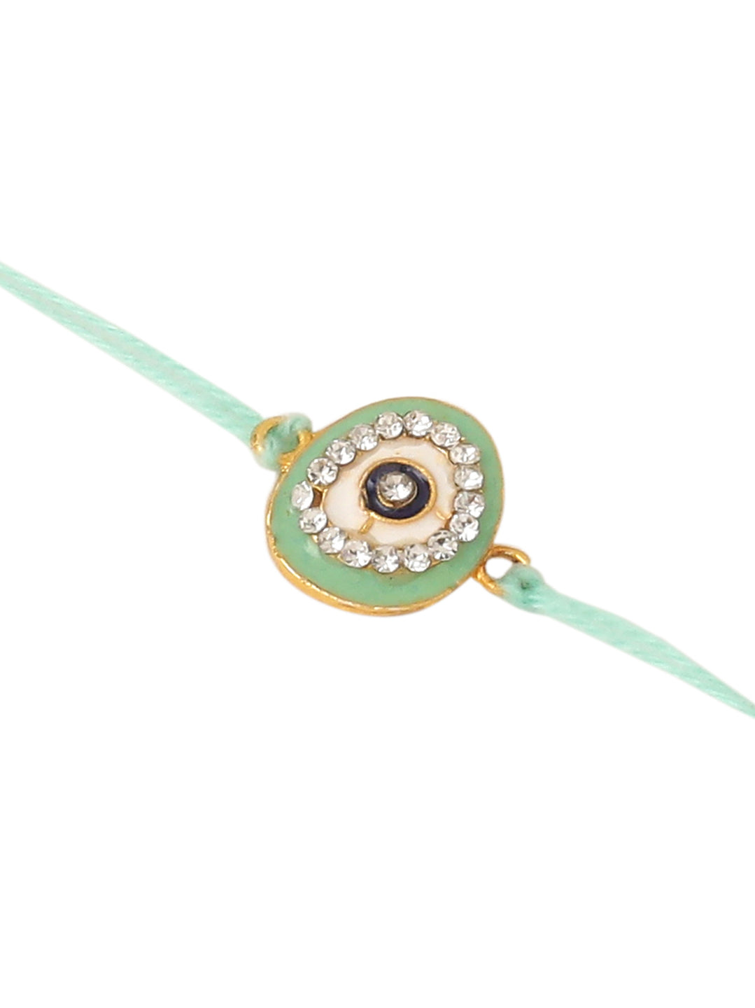 NVR Set of 2 Green Round Shape Artificial Stones Bhaiya Bhabhi Rakhi with Roli Chawal Chandan & Mishri