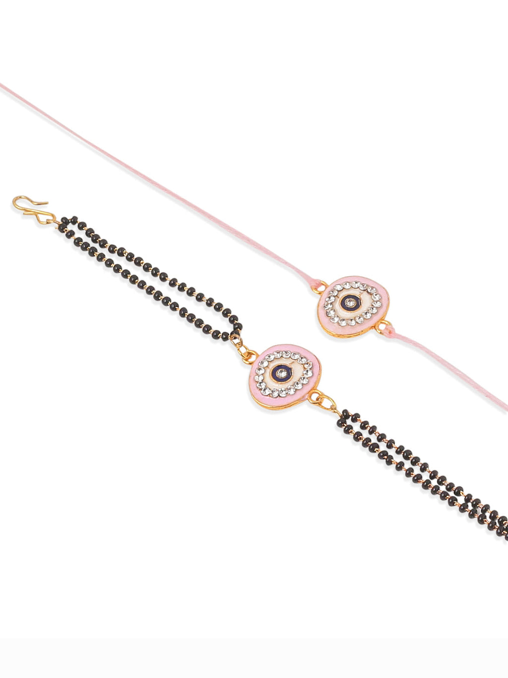 NVR Set of 2 Pink Round Shape Artificial Stones Bhaiya Bhabhi Rakhi Combo