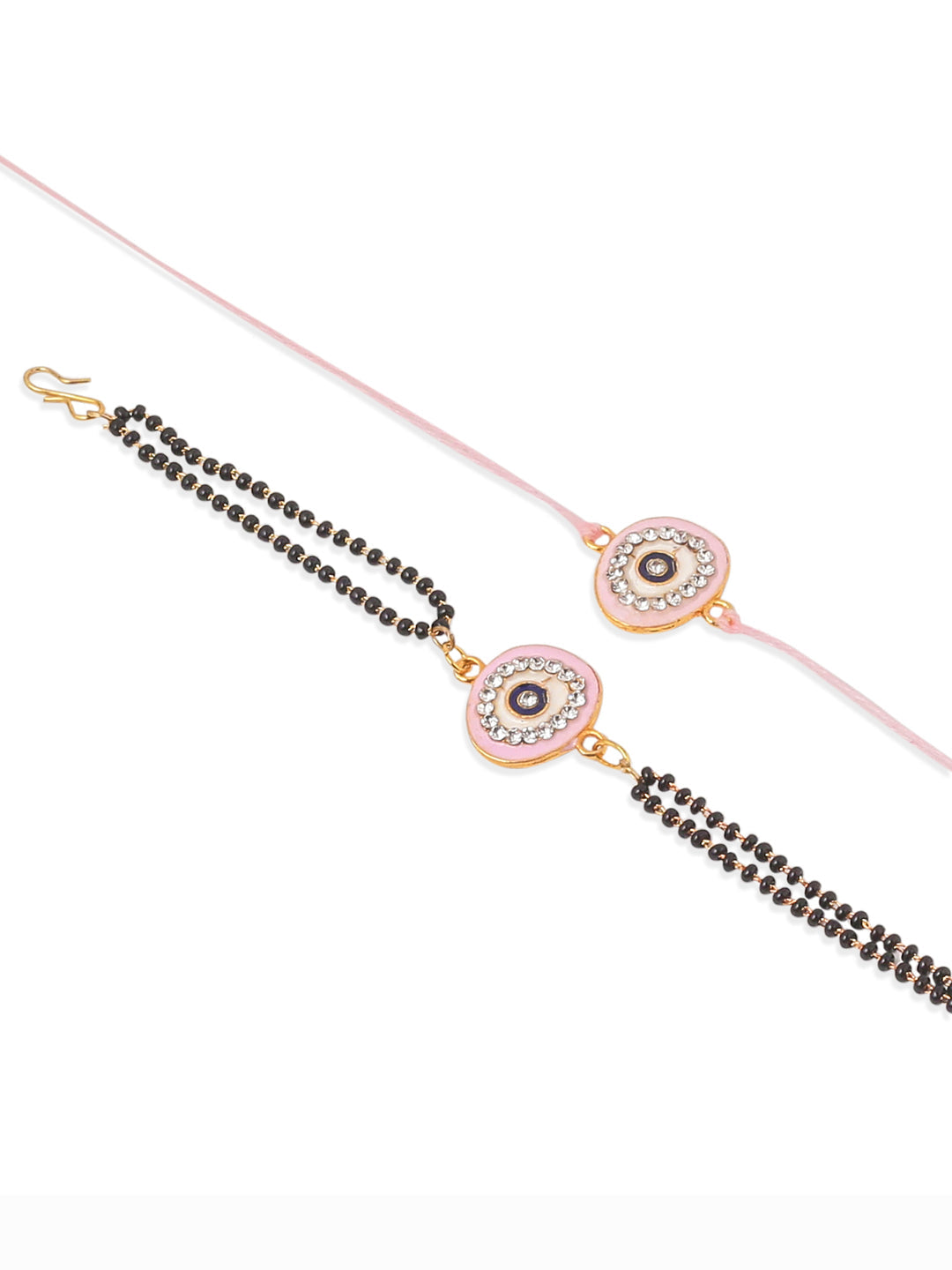 NVR Set of 2 Pink Round Shape Artificial Stones Bhaiya Bhabhi Rakhi Combo