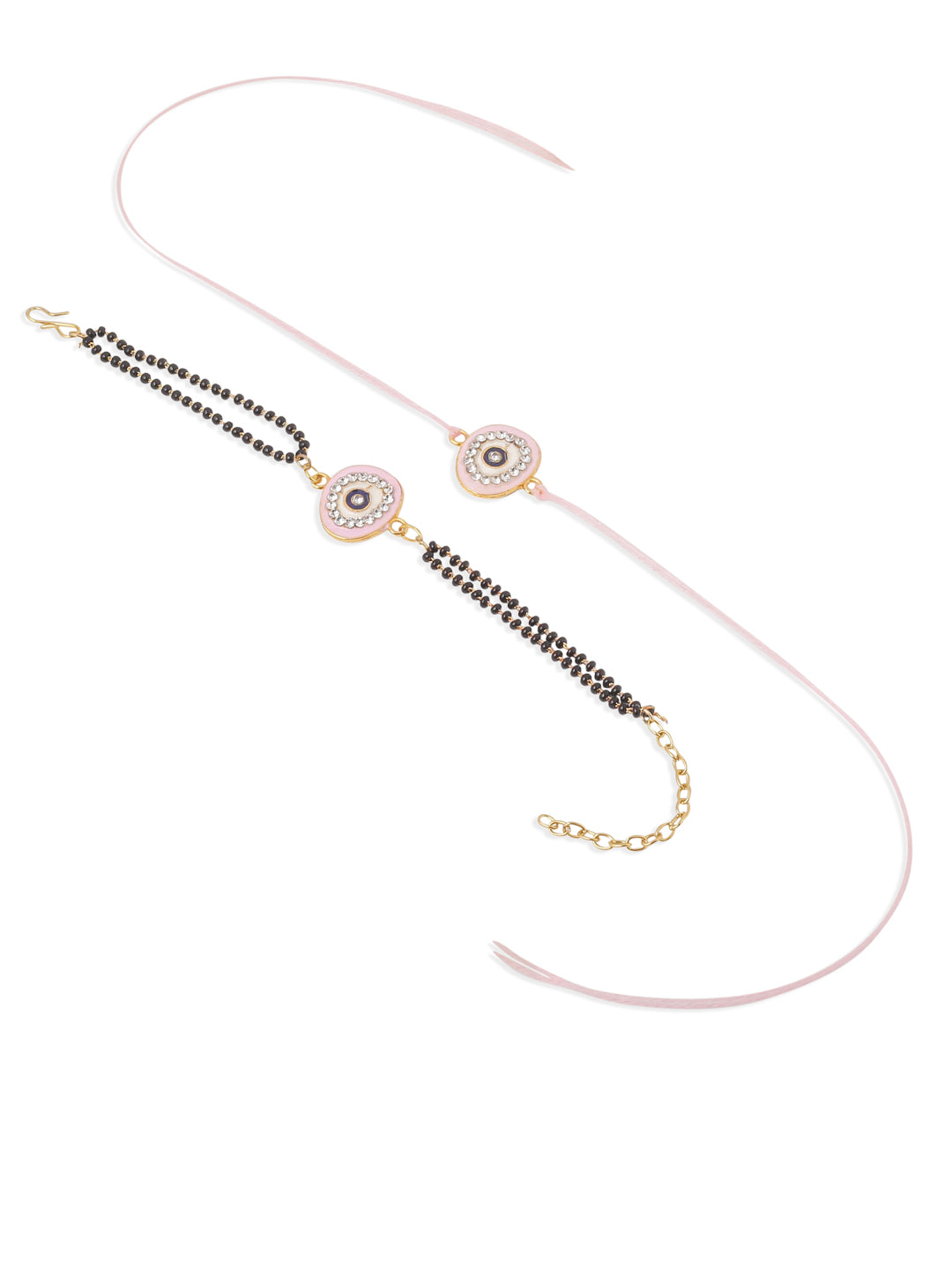 NVR Set of 2 Pink Round Shape Artificial Stones Bhaiya Bhabhi Rakhi Combo