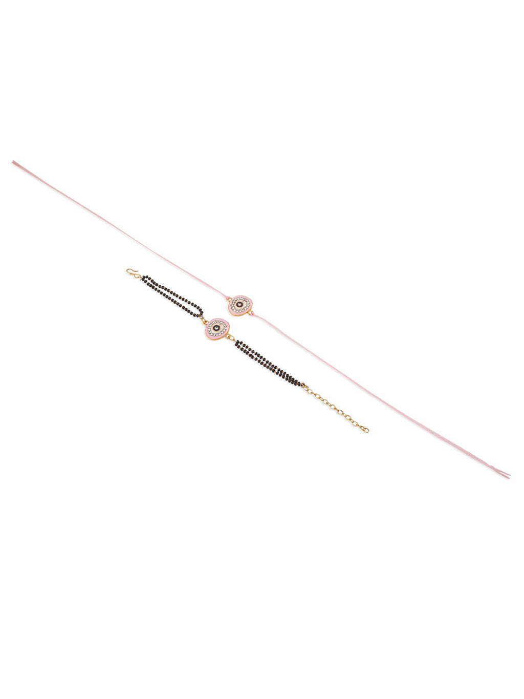 NVR Set of 2 Pink Round Shape Artificial Stones Bhaiya Bhabhi Rakhi with Roli Chawal Chandan & Mishri