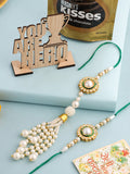 NVR Set of 2 White & Green Stone Studded Handcrafted Bhaiya Bhabhi Thread Rakhi Combo
