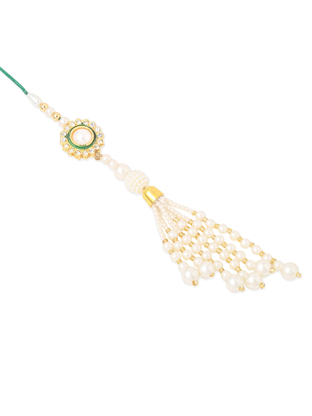 NVR Set of 2 White & Green Stone Studded Handcrafted Bhaiya Bhabhi Thread Rakhi Combo