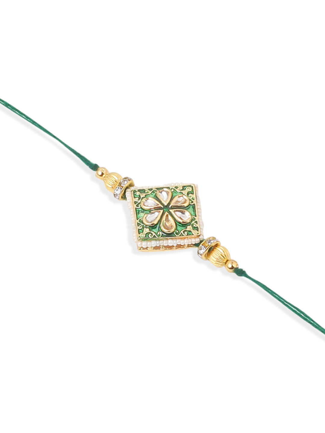 NVR Set of 2 Handmade Green Kundan Studded Bhaiya Bhabhi Rakhi Set, Combo for Rakshabandhan