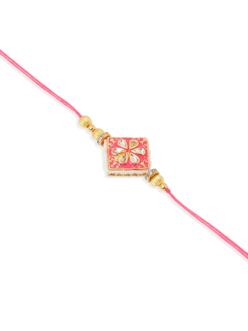 NVR Set of 2 Handmade Pink Kundan Studded Bhaiya Bhabhi Rakhi Set, Combo for Rakshabandhan