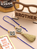 NVR Set of 2 Handmade Blue Kundan Studded Bhaiya Bhabhi Rakhi Set, Combo for Rakshabandhan