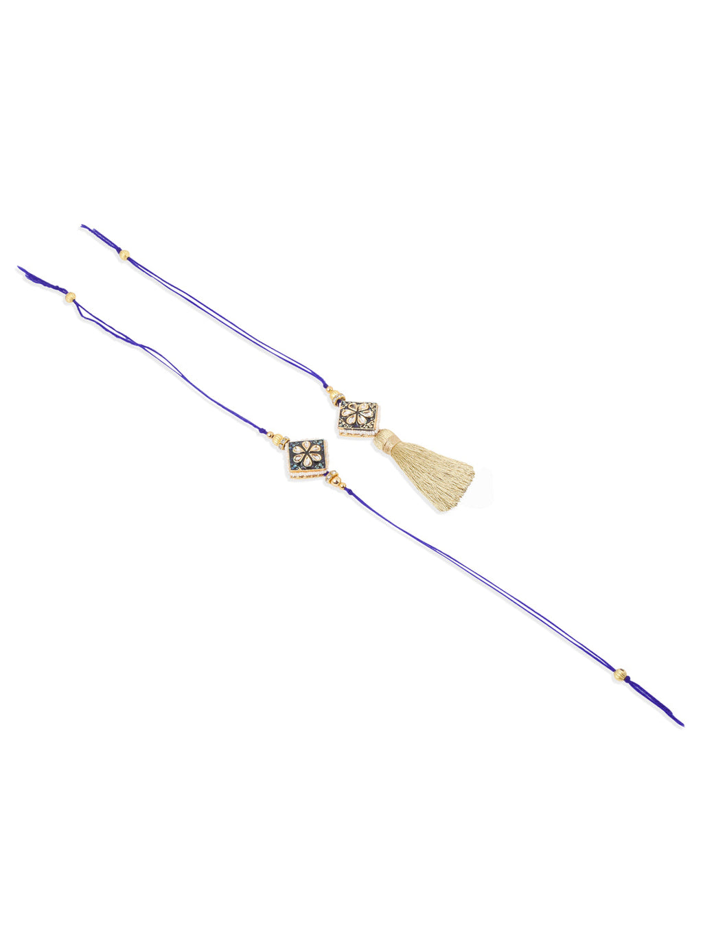 NVR Set of 2 Handmade Blue Kundan Studded Bhaiya Bhabhi Rakhi Set, Combo for Rakshabandhan