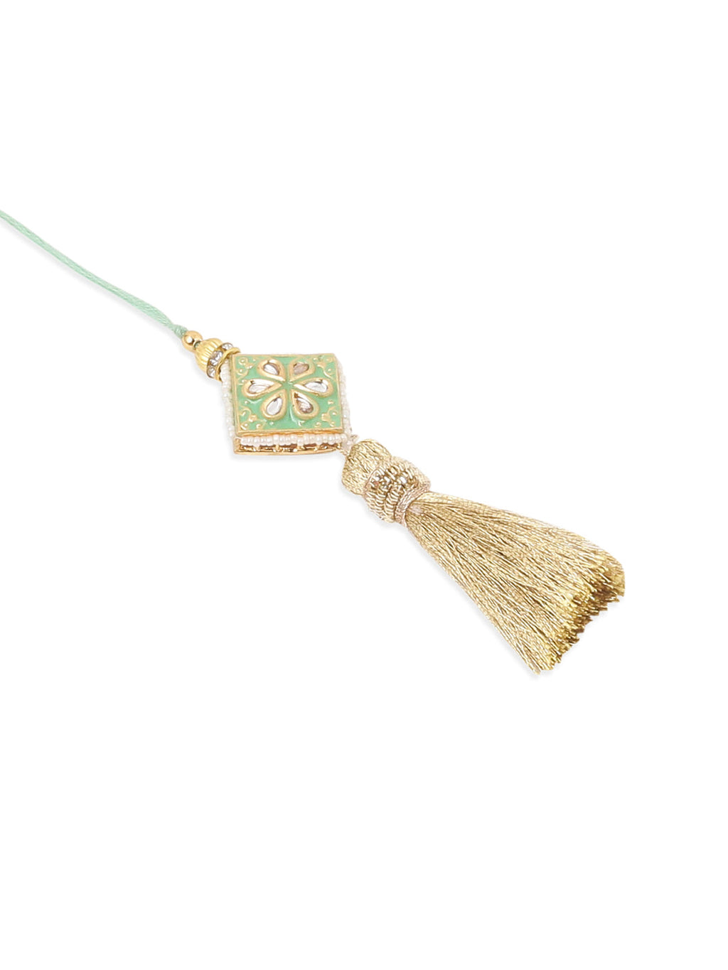 NVR Set of 2 Handmade Sea Green Kundan Studded Bhaiya Bhabhi Rakhi Combo