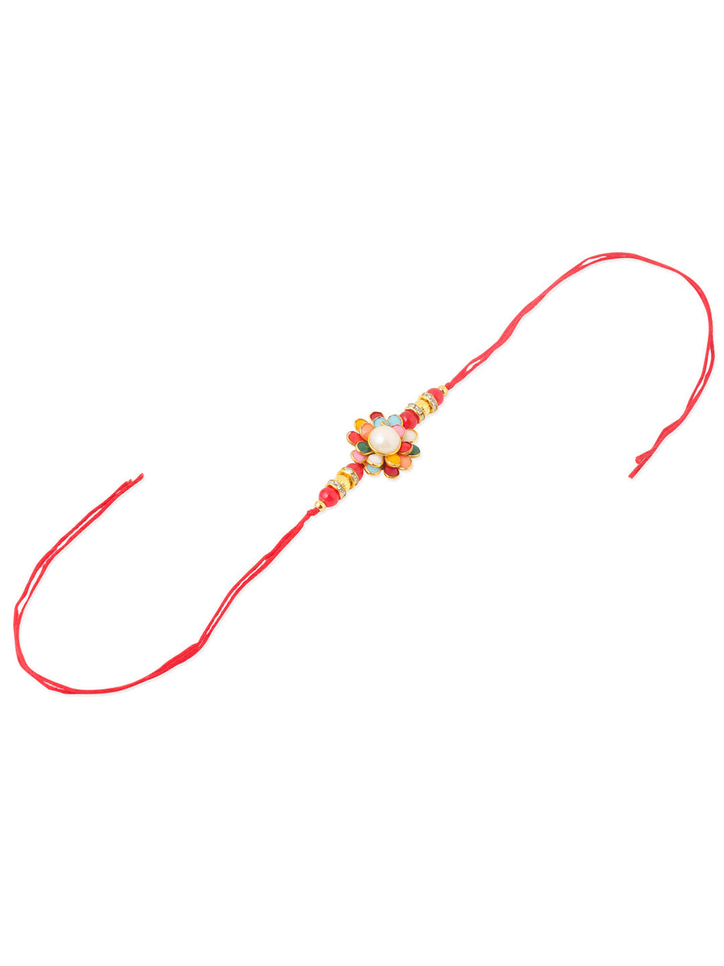 NVR Men Multicolor Beads & Pearls Floral Design Thread Rakhi Roli Chawal Chandan & Mishri