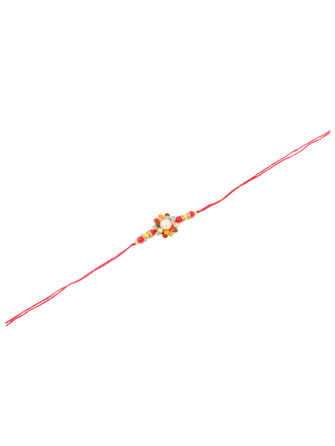 NVR Men Multicolor Beads & Pearls Floral Design Thread Rakhi Roli Chawal Chandan & Mishri