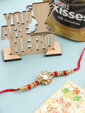 NVR Men's Red Kundan Studded Floral Design Thread Rakhi, Combo for Rakshabandhan