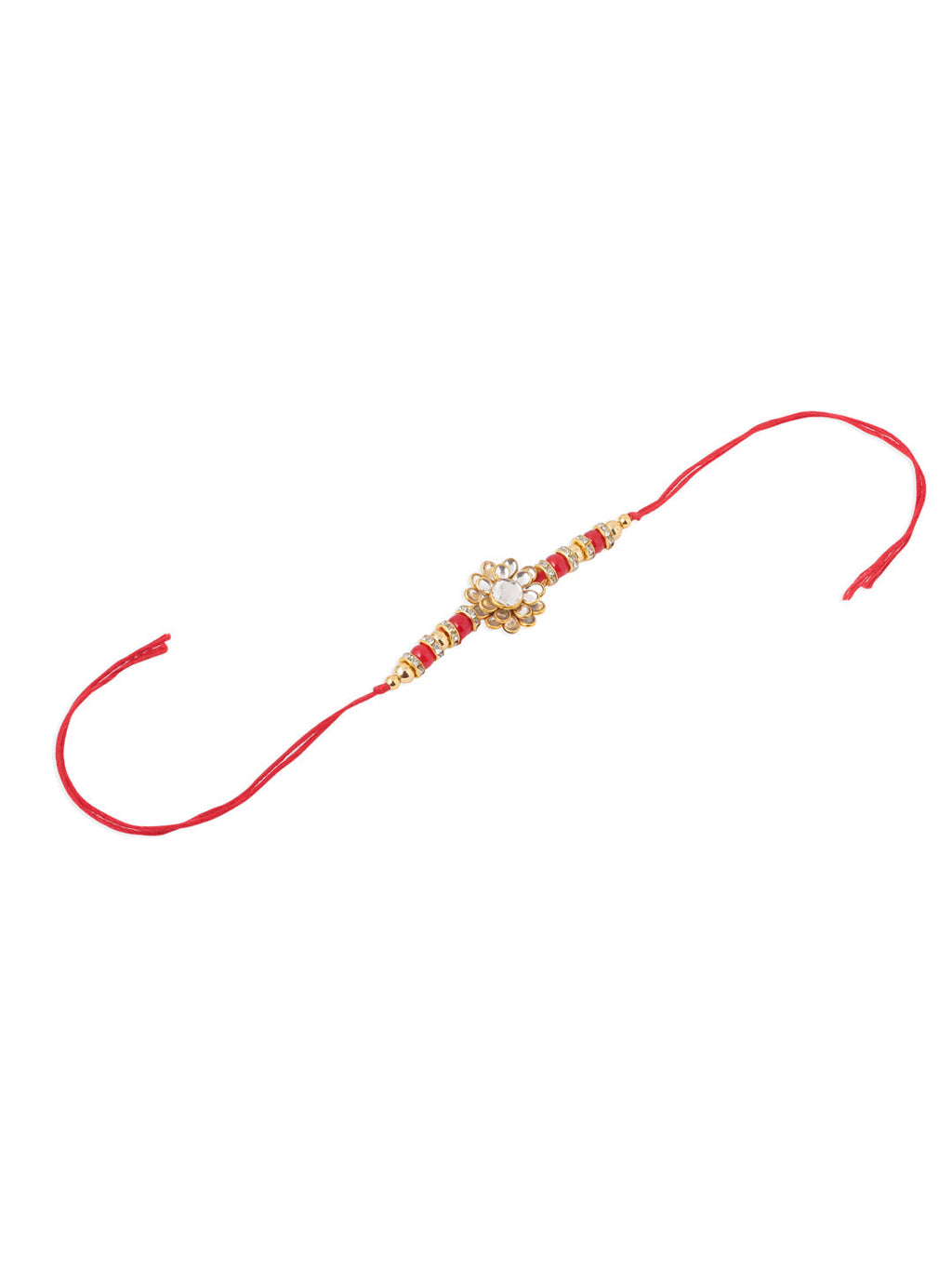 NVR Men's Red Kundan Studded Floral Design Thread Rakhi, Combo for Rakshabandhan