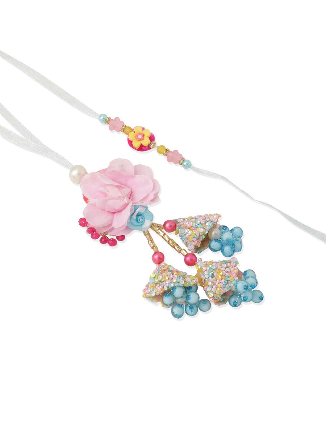 NVR Set of 2 Multicolor Artificial Beads Floral Design Bhaiya Bhabhi Rakhi Combo