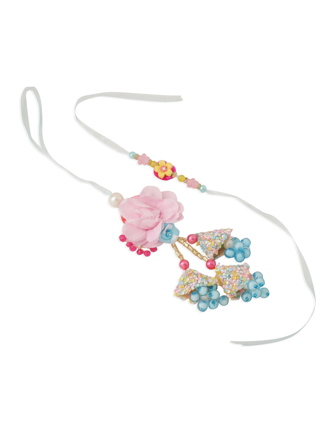 NVR Set of 2 Multicolor Artificial Beads Floral Design Bhaiya Bhabhi Rakhi Combo