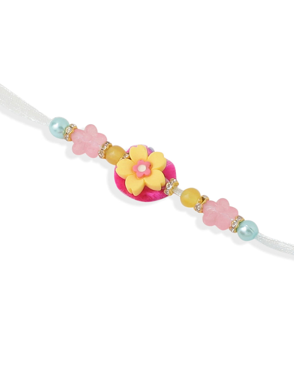 NVR Set of 2 Multicolor Artificial Beads Floral Design Bhaiya Bhabhi Rakhi Combo