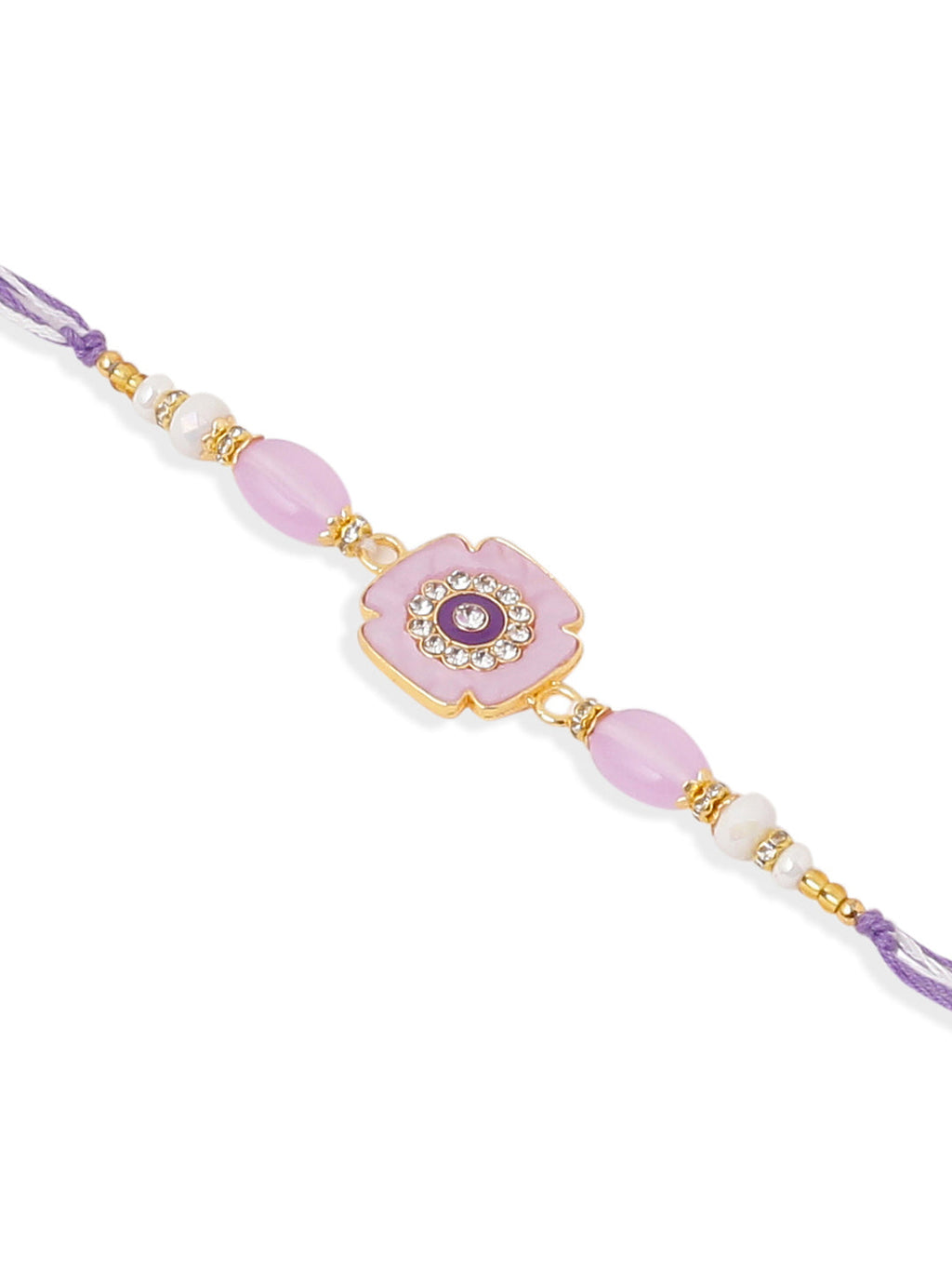 NVR Set of 2 Purple Artificial Stones & Beads Floral Design Thread Bhaiya Bhabhi Rakhi Combo