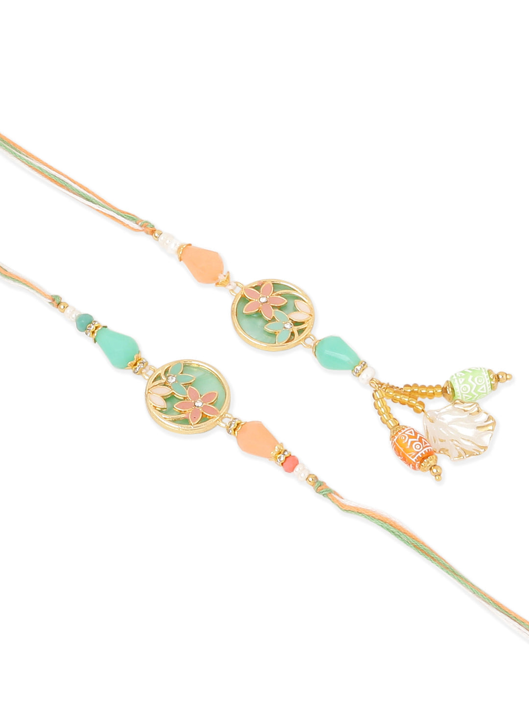 NVR Set of 2 Multicolor Artificial Beads Traditional Bhaiya Bhabhi Pair Rakhi Combo