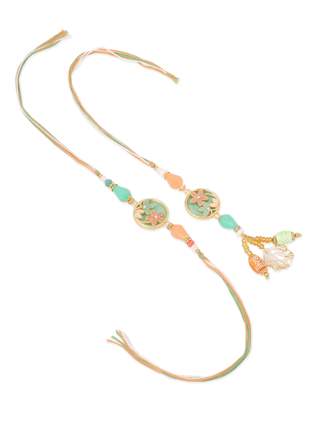 NVR Set of 2 Multicolor Artificial Beads Traditional Bhaiya Bhabhi Pair Rakhi Combo